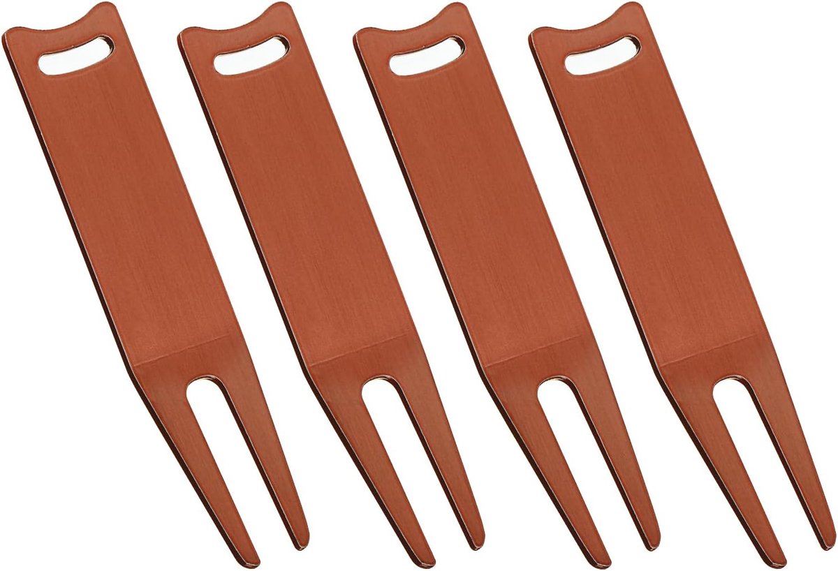 Divot Reparatie Tool, 4 Stuks Metalen Golfvork Accessoire Gebogen Spit Voor Golf Golfer Mannen Vrouwen Repareren, Koper