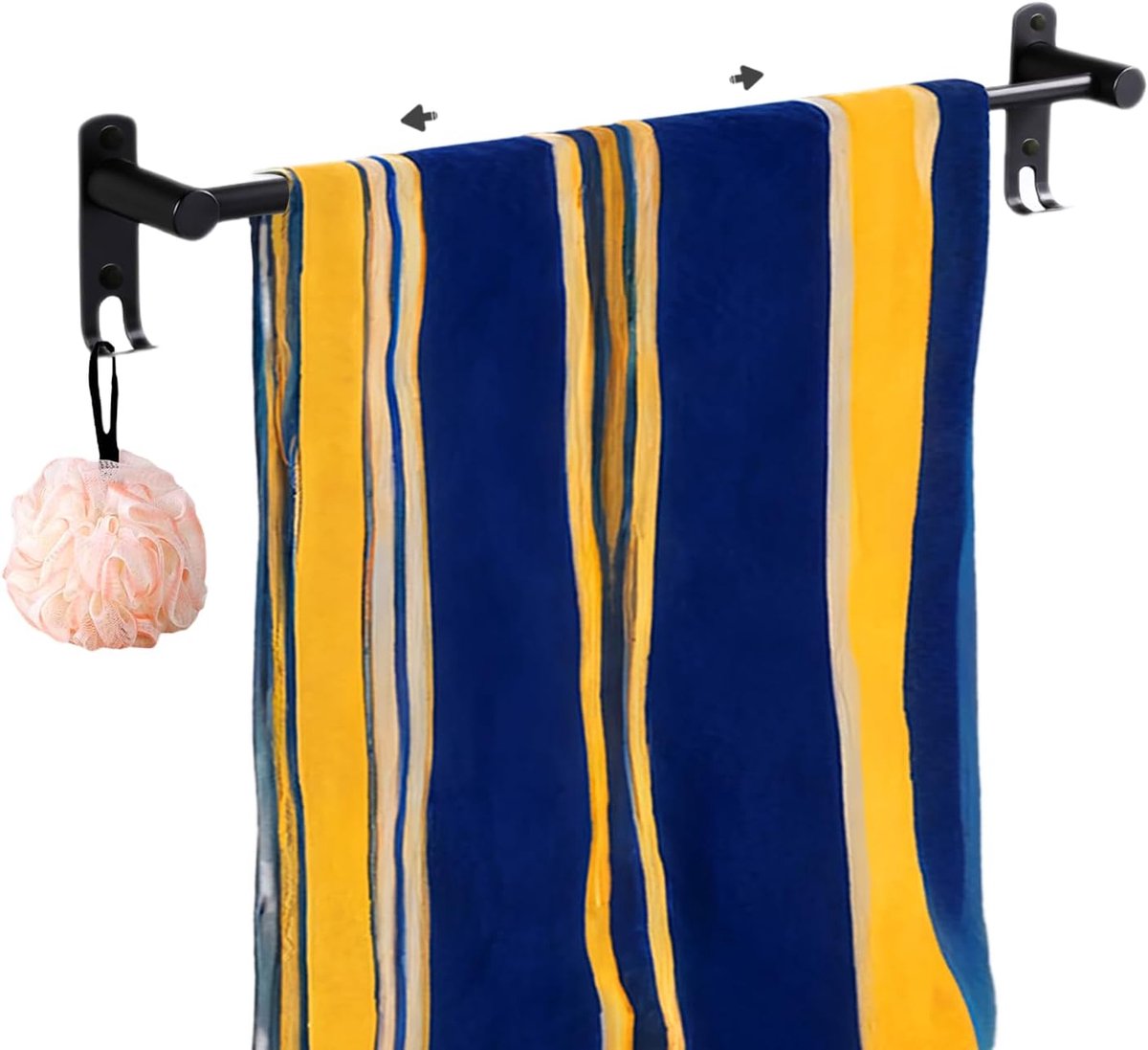 Handdoekhouder, uittrekbaar, handdoekstang zonder boren, uittrekbaar, 43-78 cm, wandhanddoekhouder voor badkamer, keuken, zwart, 1 laag