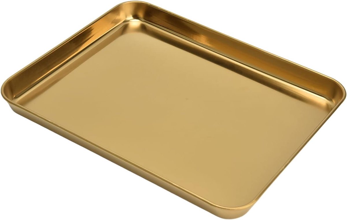 Stainl Stalen rechthoekige dienblad, platte bodemplaat, gouden afwerking, 30 x 20 cm, ideaal voor restaurant of thuisgebruik, gemakkelijk schoon te maken