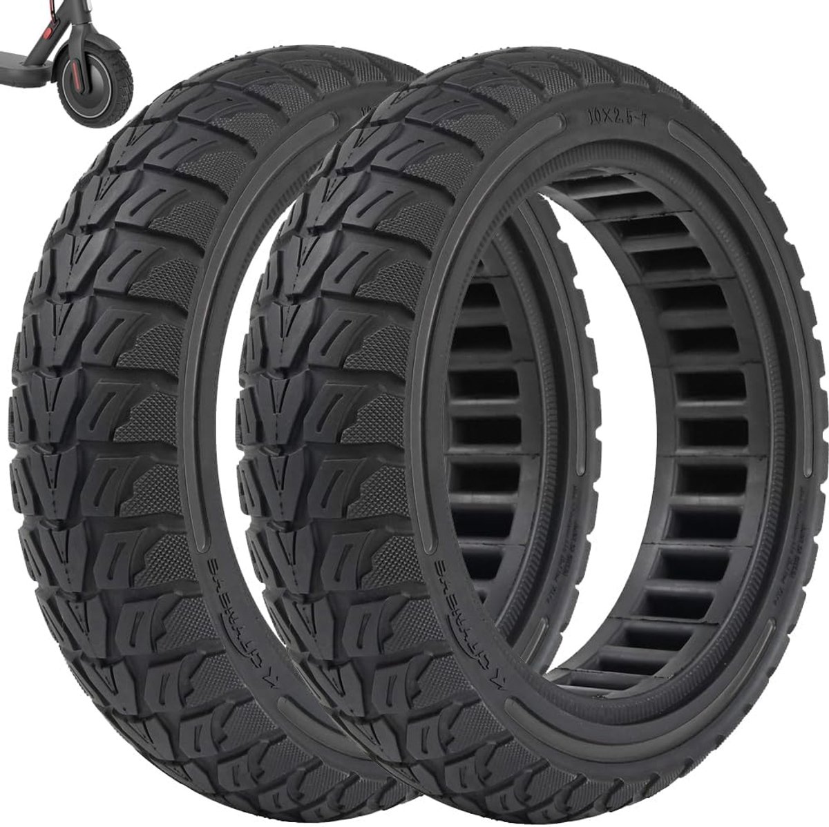 Rubberen banden, 10 x 2,5-7 inch, solide banden voor Xiaomi MI 4/MI 4 Pro, voor of achter, reservebanden, honingraatbanden, antislip, lekvrij, zwart, 2 stuks