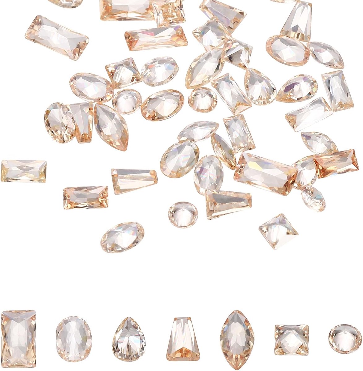 50 stuks glanzende zirkoon strass steentjes 2-4 mm meerdere vormen mini strass voor nagelkunst diamanten kristal strass voor nagelkunst DIY decoratie manicure kleding lichtgeel