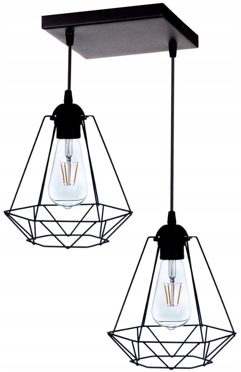 Hanglamp Diamant Loft LED - Zwart Metaal, E27 Fitting