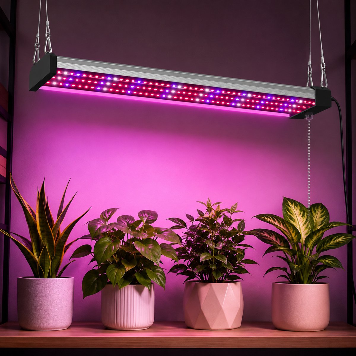 Rosnek LED Kweeklamp - Koppelbare Full Spectrum Groeilamp voor Planten - Lichtbalk met Trekschakelaar - Hangende Plantenlamp voor Rekken, Zaailingen en Kweekkast - 58 leds - 10 W