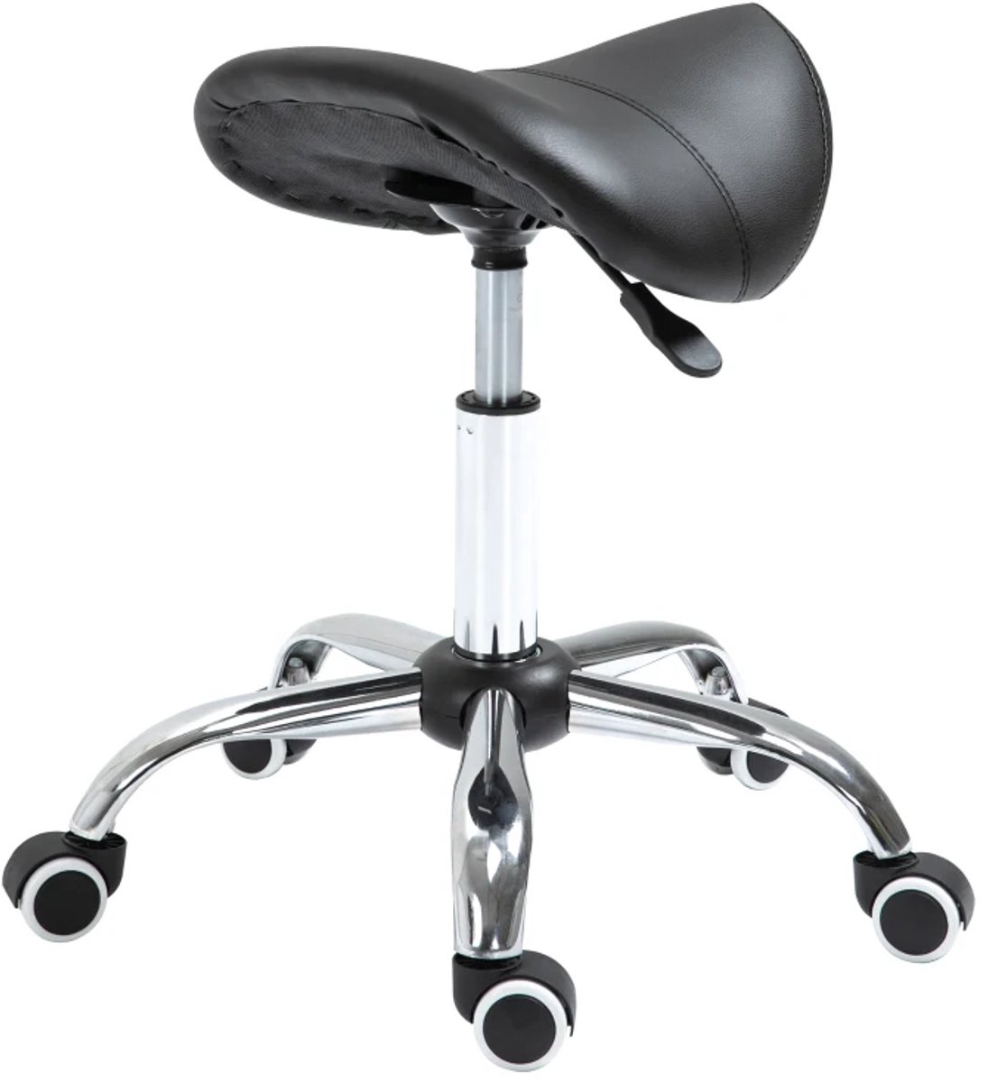 Zadelkruk op Wielen - Zadelstoel - Kapperskruk - Tabouret - 360° Draaibaar - In Hoogte Verstelbaar - Salonstoel - Kruk Stoel - Werkkruk - voor Kantoor, Salon, Massage, Spa - Zwart