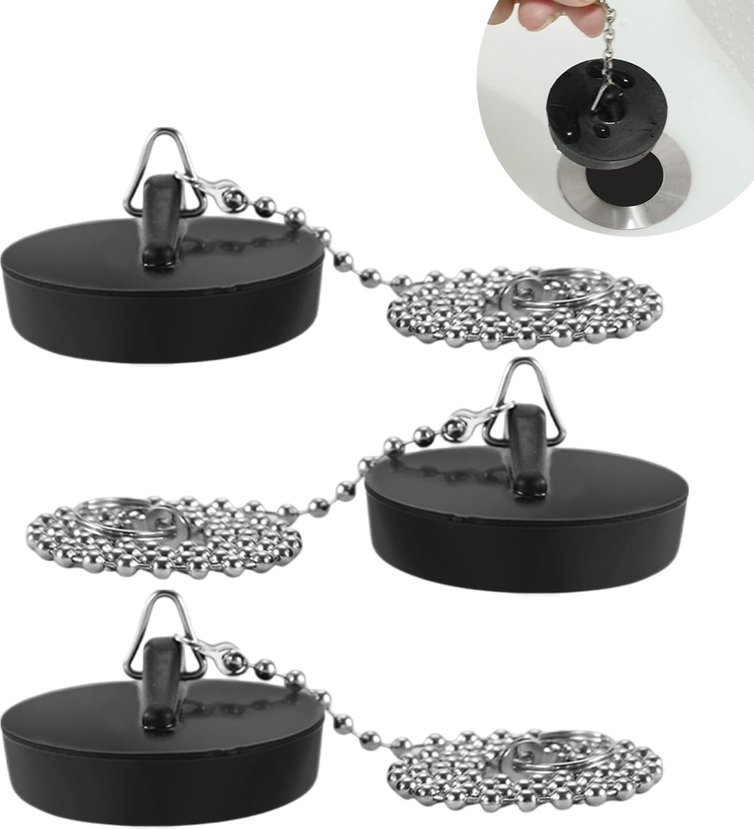 Set van 3 Gummi Stoppen met Kette voor Afvoer 40-45mm