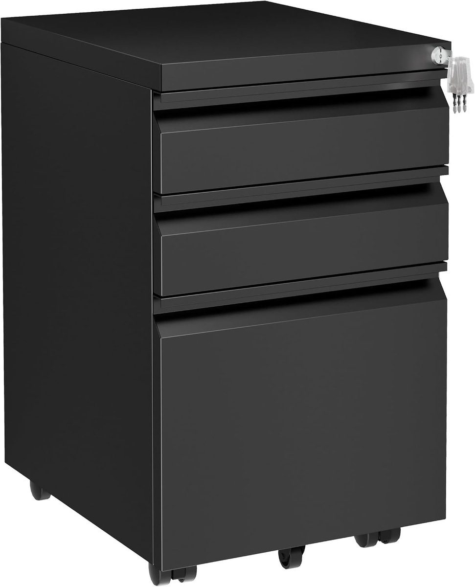 Archiefkast met 3 laden en slot, zwart, OFC231B01