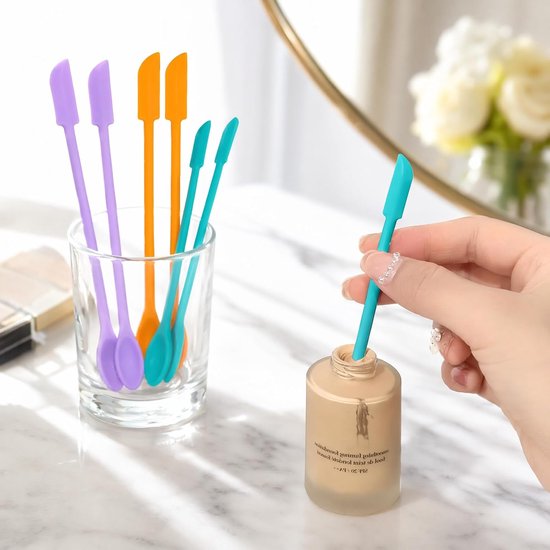 Spatels, 6 stuks siliconen-glazen schrapers in kleine en grote maten, mini-schrapers voor schoonheids- en voedingsmiddelen, verschillende maten voor make-upjars, lotionflesjes en keukenbak — afbeelding 2