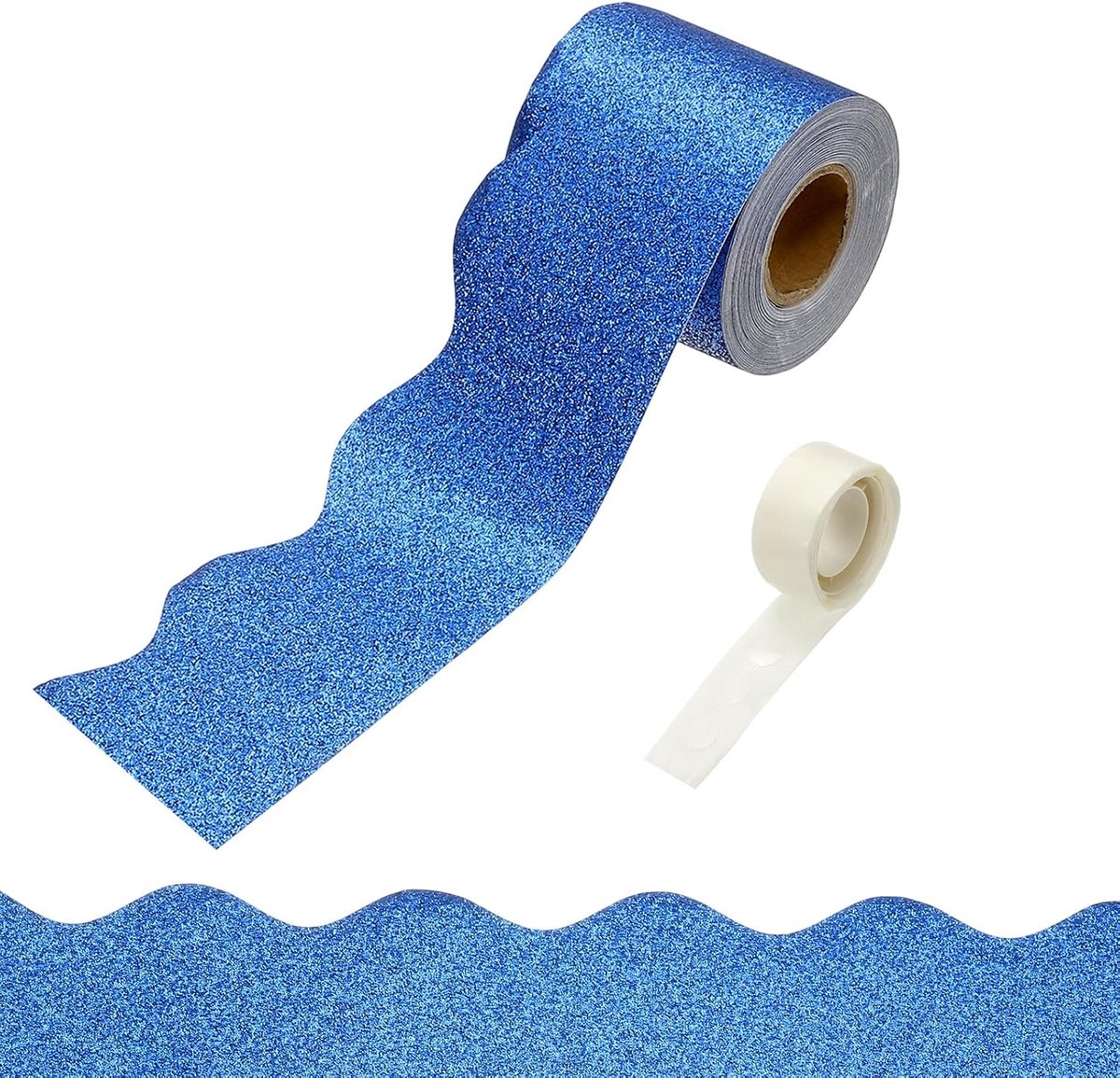 Glitter prikbordranden, 33,8 ft blauwe rand voor prikbord met duidelijke kleverige stippen geschulpte trim voor kantoorfeest klaslokaaldecoraties