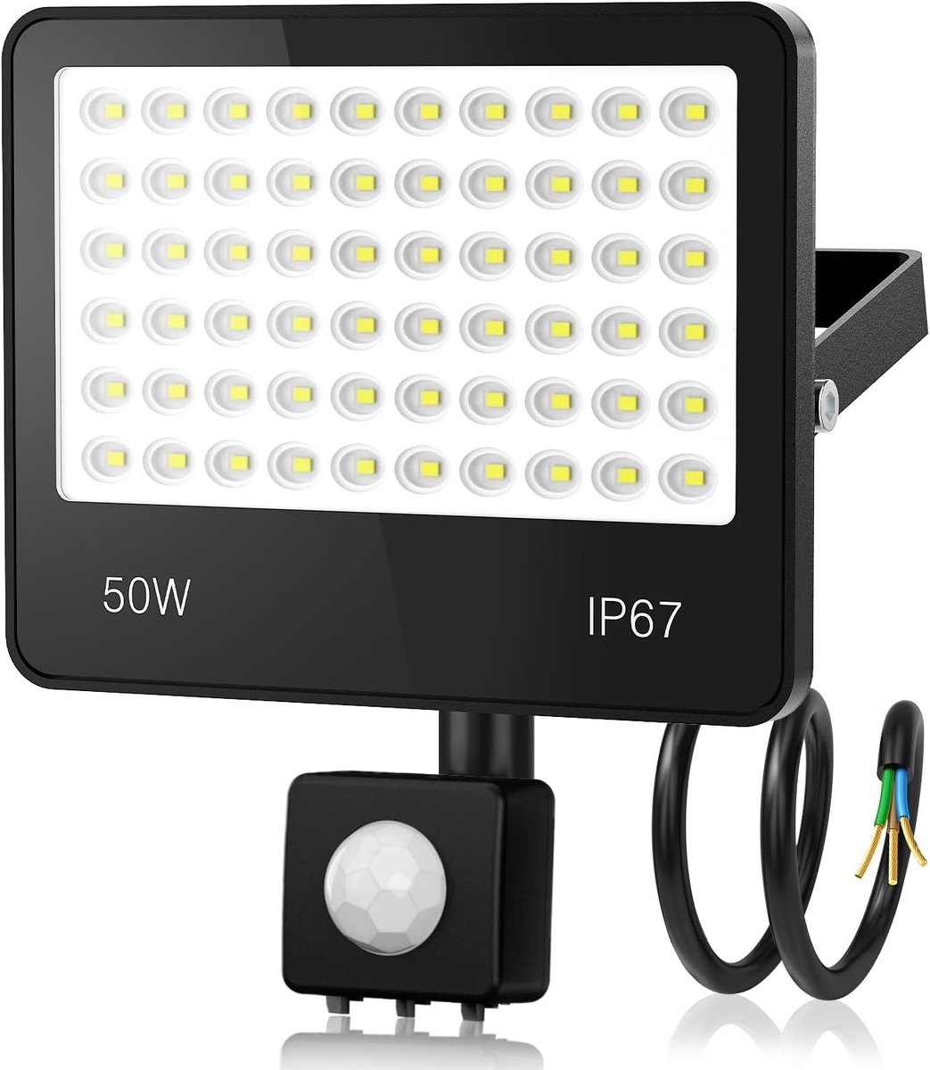 Schijnwerper met Bewegingsmelder - Koudwit - 5000 Lumen - Waterdicht IP67 - Voor Buiten