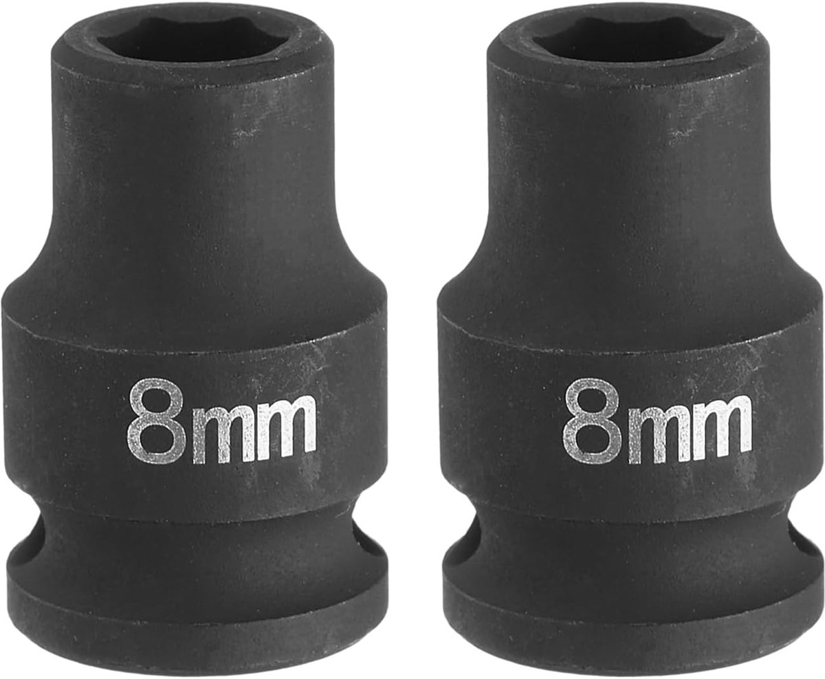 2 diepe slagschroevendraaiers, 3/8 inch, vierkant, 8 mm, metrisch, 6-punten, 30 mm lengte, Cr-Mo-staal in industriële kwaliteit, zwart