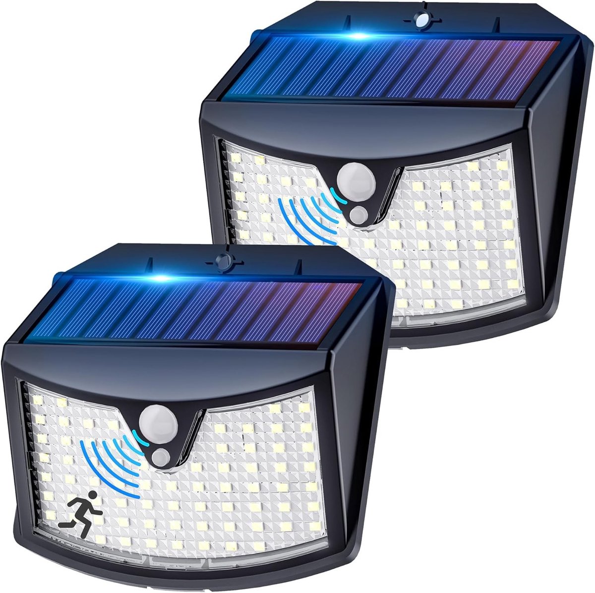 Solarlamp voor Buiten - Koel Wit - 2 Verpakkingen - Waterdichte LED Verlichting met Bewegingsmelder - Voor Tuin en Garages
