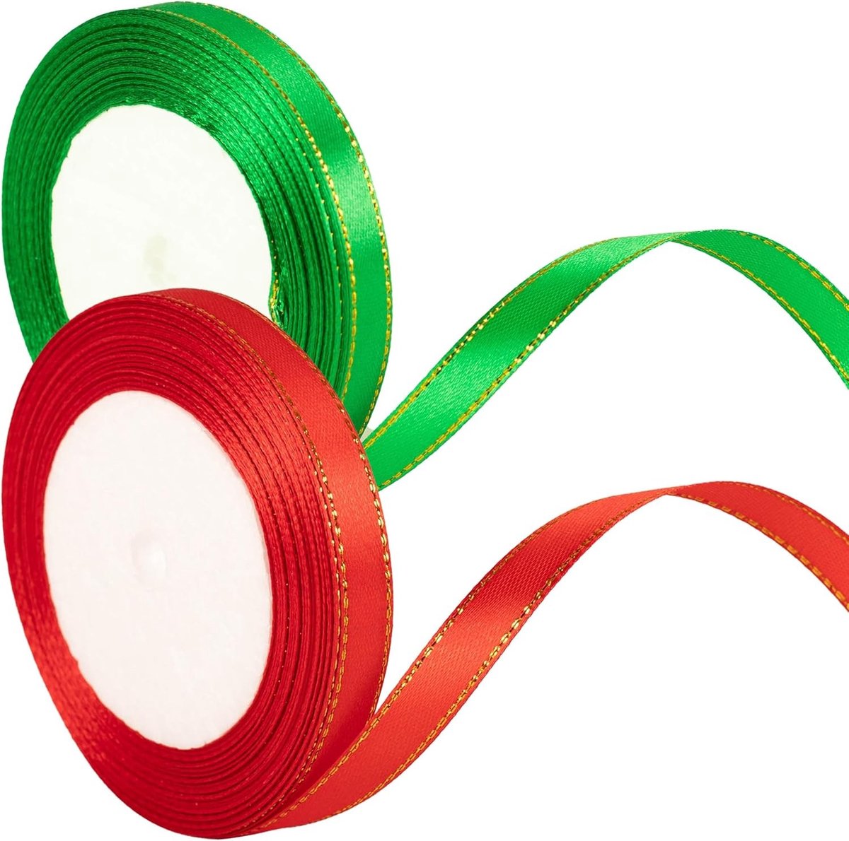 10mm Rode en Groene Kerstribbon voor Cadeauverpakking - 22m Dunne Satijnen Ribbon voor Kerstdecoratie, Cadeautjes, Taartstrikken en Knutselprojecten