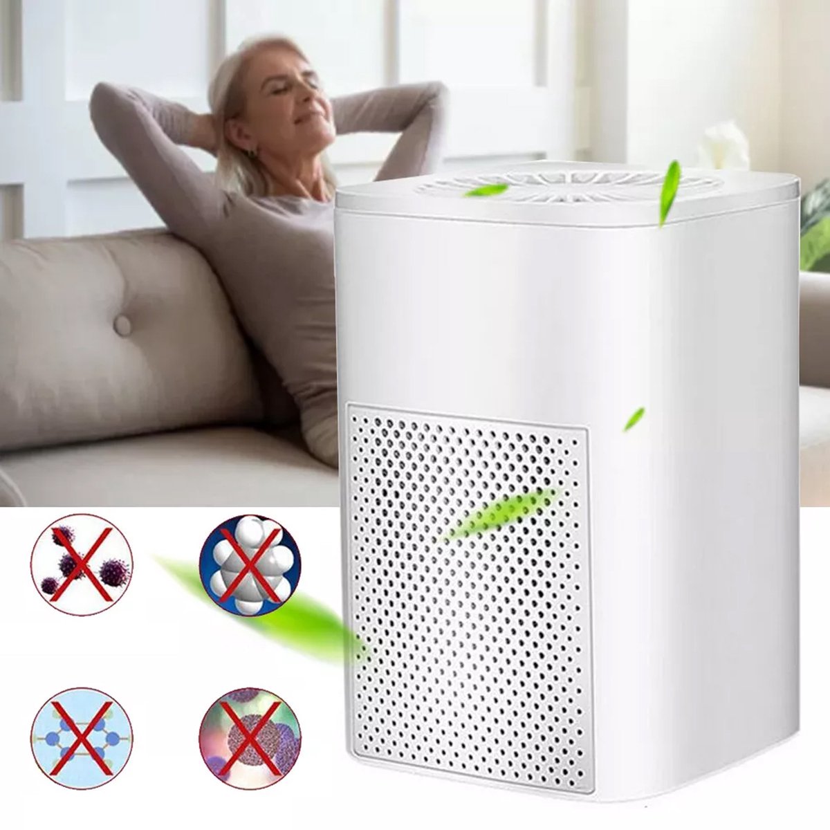 REDOM Luchtreiniger – 50 m³/u luchtzuivering – Stille werking ≤30 dB – Compact USB luchtfilter – Voor slaapkamer, woonkamer & kantoor – Wit