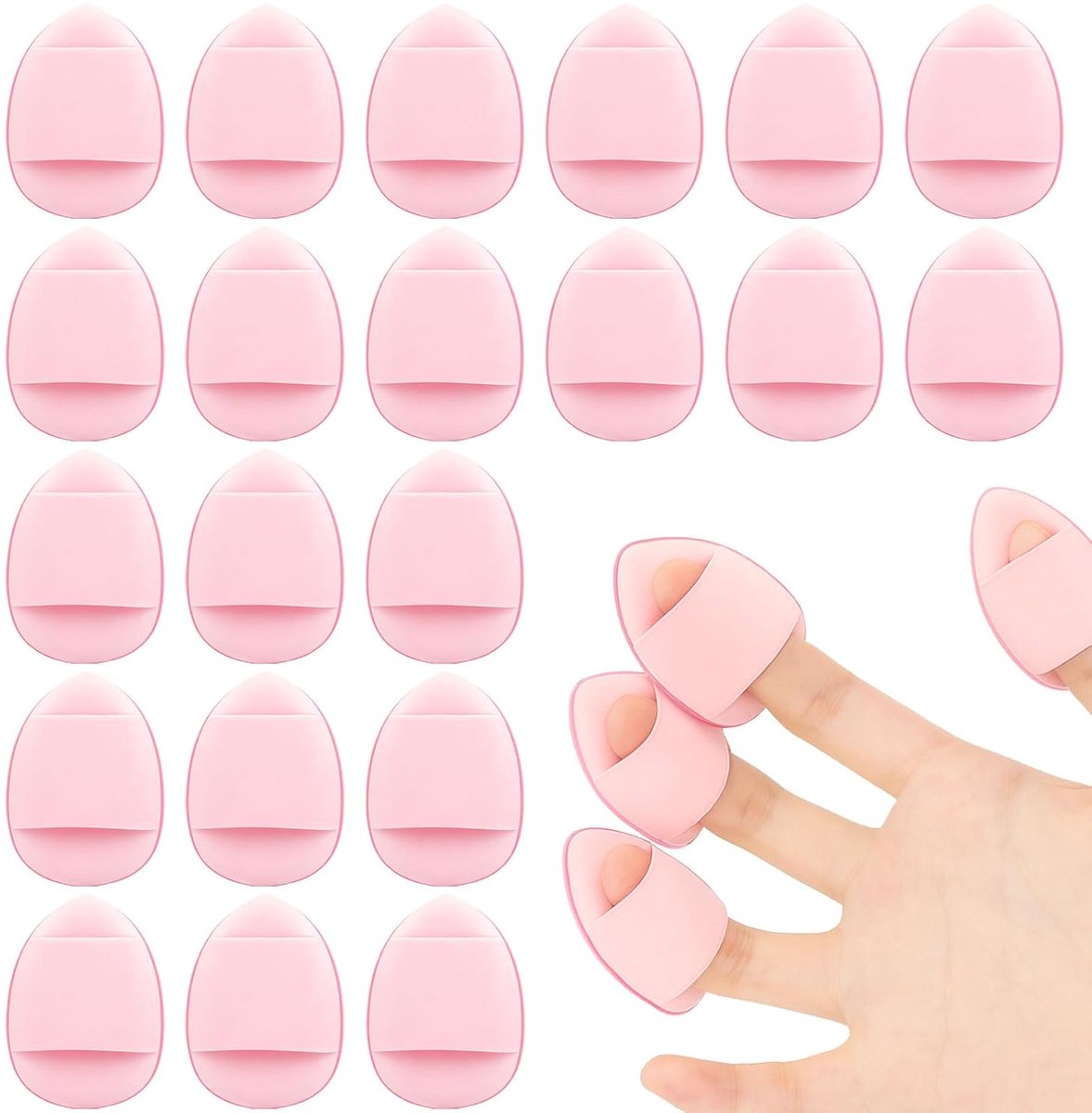 50 mini driehoekige make-up sponsjes – Zachte vingersponsjes voor foundation, los poeder en concealer; herbruikbare make-up sponsjes (roze)