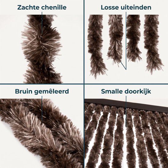 Cheqo® Vliegengordijn 90x210 cm Bruin - Insectengordijn - Deurgordijn - Kattenstaart - Horgordijn - Hordeur - Pluche Strengen - Chenille - Muggengordijn - Vliegenhor - Anti Insecten - voor Deur, Tuindeur, Balkondeur, Caravan en Camper — afbeelding 4