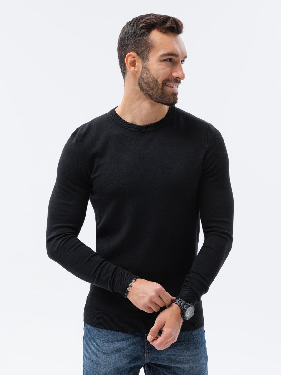 Edoti - Heren Sweater - Zwart - Aansluitend - Ronde Halslijn