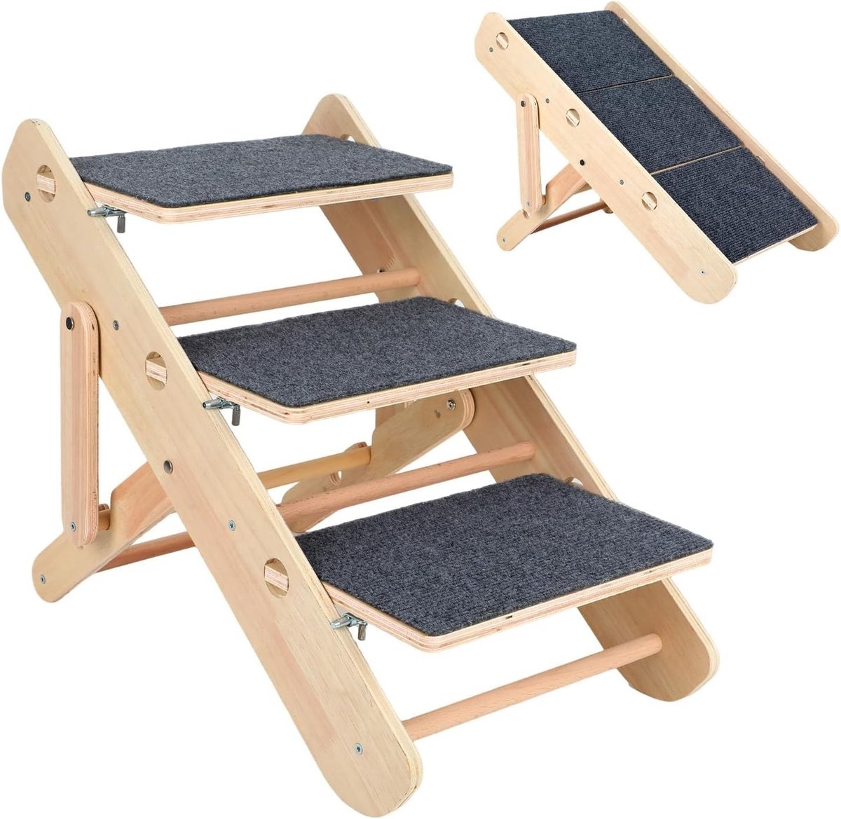 Hondentrap - Grijs - 30 x 50 x 40 cm - Inklapbare 2-in-1 Huisdiertrap - Voor Kleine Honden en Katten