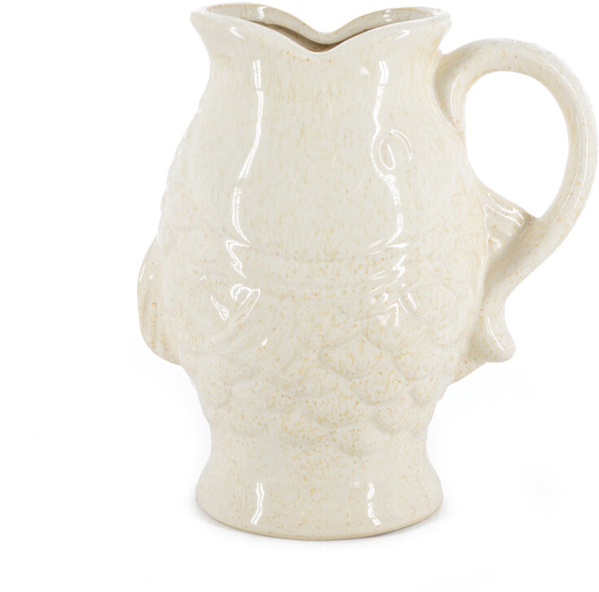 Aardewerk jug vis S beige