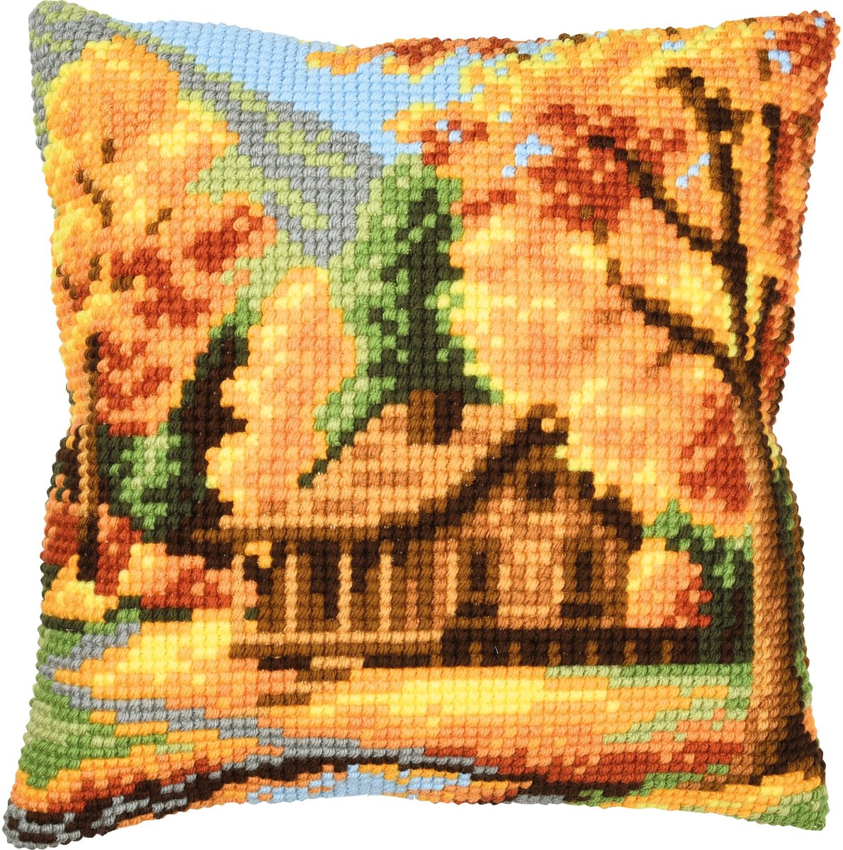 Vervaco - Kruissteekkussen kit Herfstlandschap - PN-0227789 - Borduren - Borduurpakket - Borduurpakket volwassenen - Borduurpakket kind