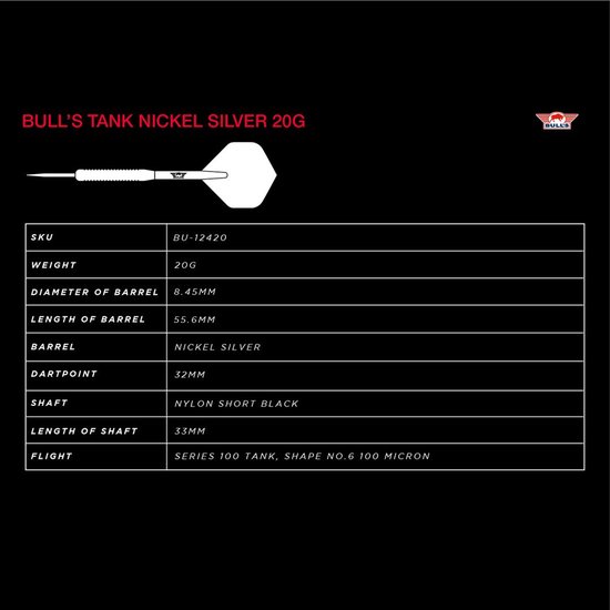 Bull's Tank Nickel Silver 20g - Dartpijlen - Darts van Bull's — afbeelding 2
