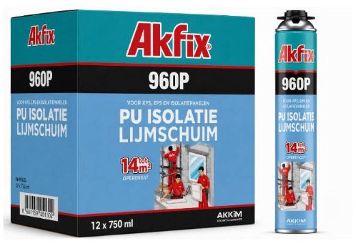 Akfix 960P PU Lijmschuim voor Isolatieplaten - 750 ml - Doos 12 Stuks