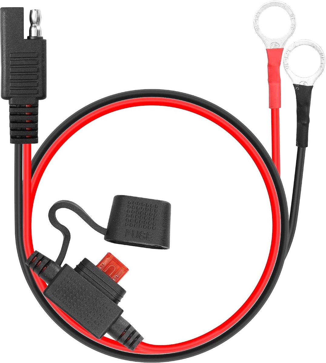 O-Ring Verbinding Kabel met 10A Zekering, 16AWG 2 Pin Snelle Connector voor Zonnepaneel, Motorfiets en Auto (0.6M/2FT)