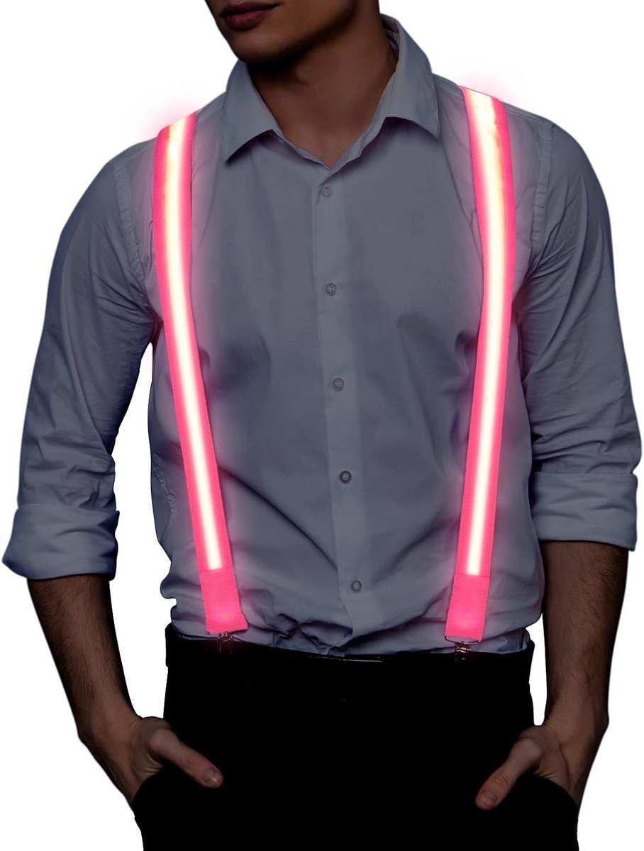 Verstelbare LED Rugsteunen met Neonstrepen voor Feestjes, Festivals en Kostuums (Roze)