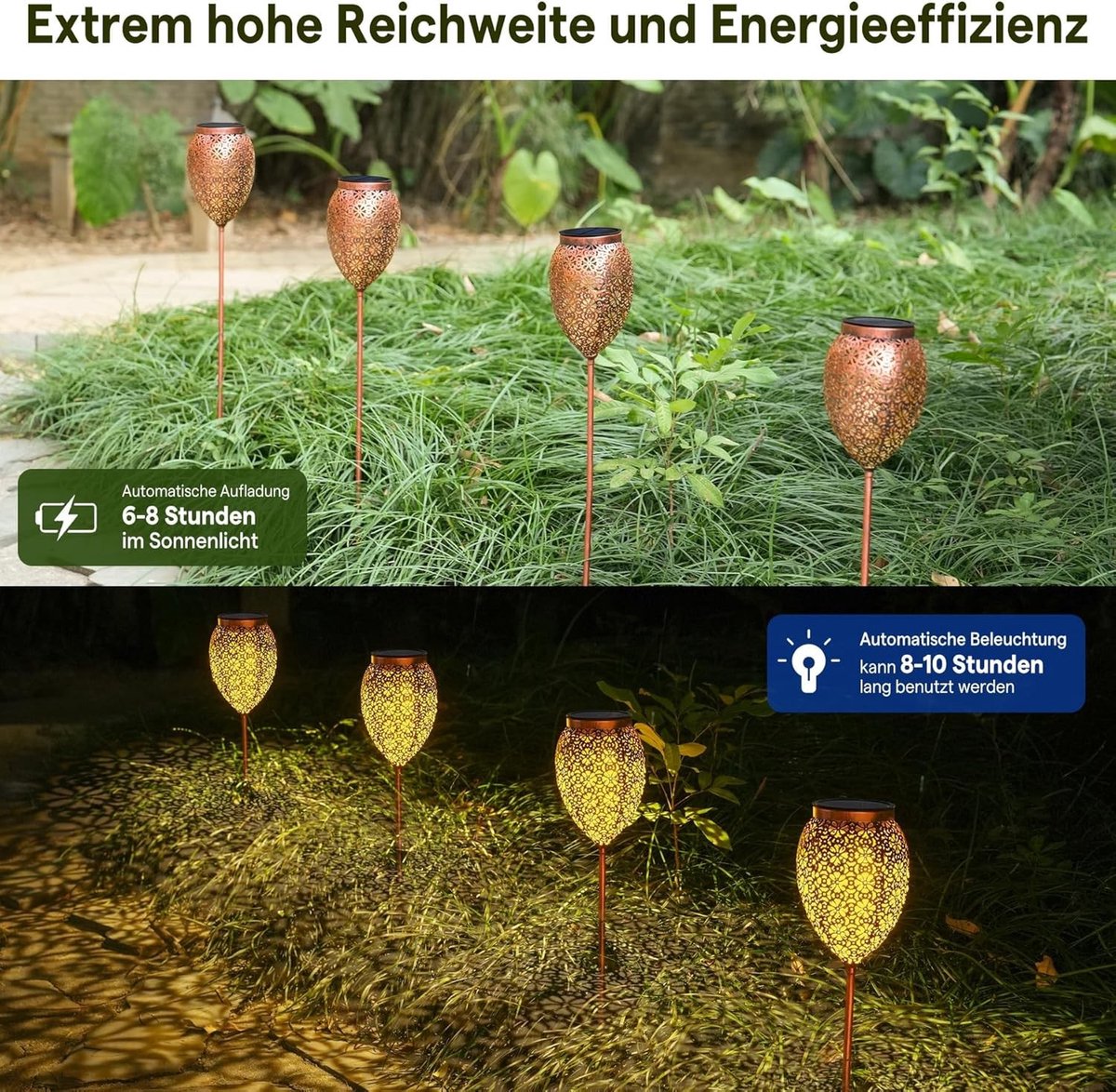 Solar Metalen Tuinverlichting - 2 Stuks LED Zonne-energie Tuinlampen, Weerbestendige Buitenverlichting voor Balkon en Padverlichting