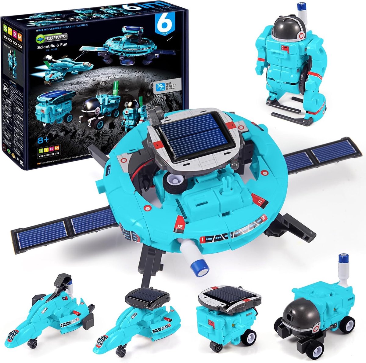 6-in-1 Robotbouwset op zonne-energie - Educatieve bouw- en experimenteerset - TENZHVXI® - STEM-speelgoed voor kinderen van 8-13 jaar - Blauw