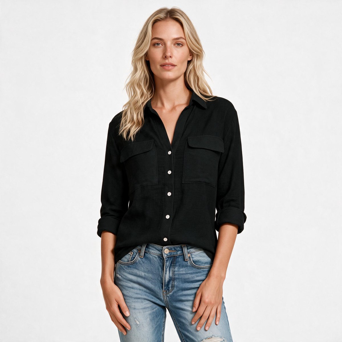 Imily Bela Dames Blouse met Driekwartmouwen en Borstzakken