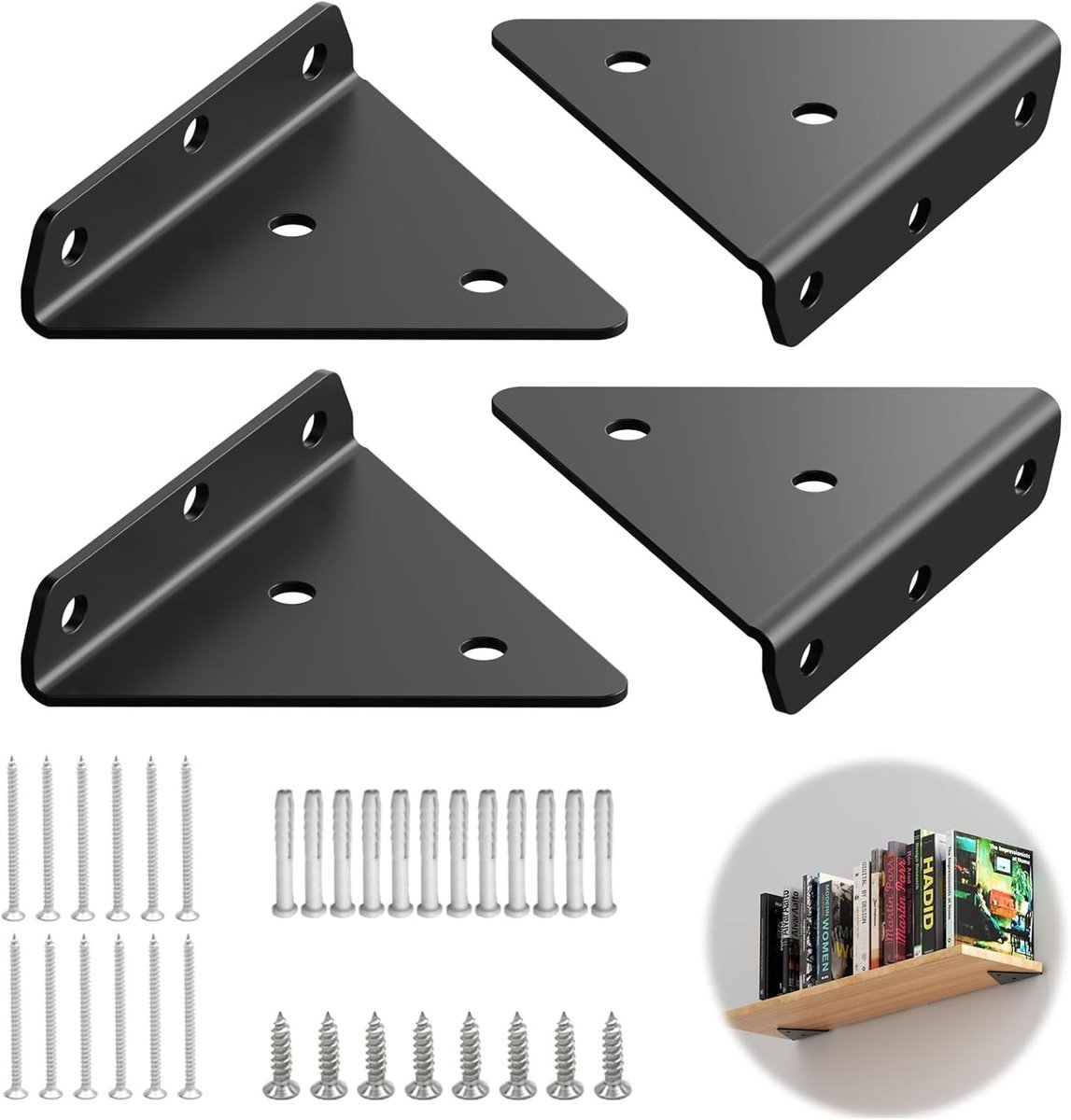 Set van 4 Onzichtbare Plankdragers - Driehoekige Plankhouders voor Wandplanken, Zwevende Planksteunen, Versteviging voor Opslagrekken - Draagt tot 65 kg