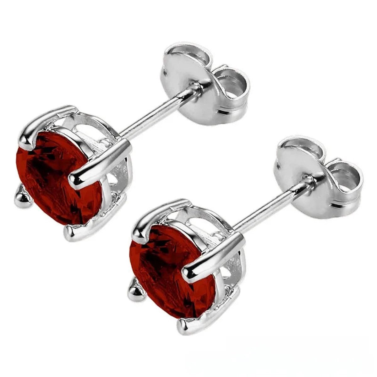 Stalen Ronde Oorstekers Zilverkleurig Zirkonia 6 mm – Rood