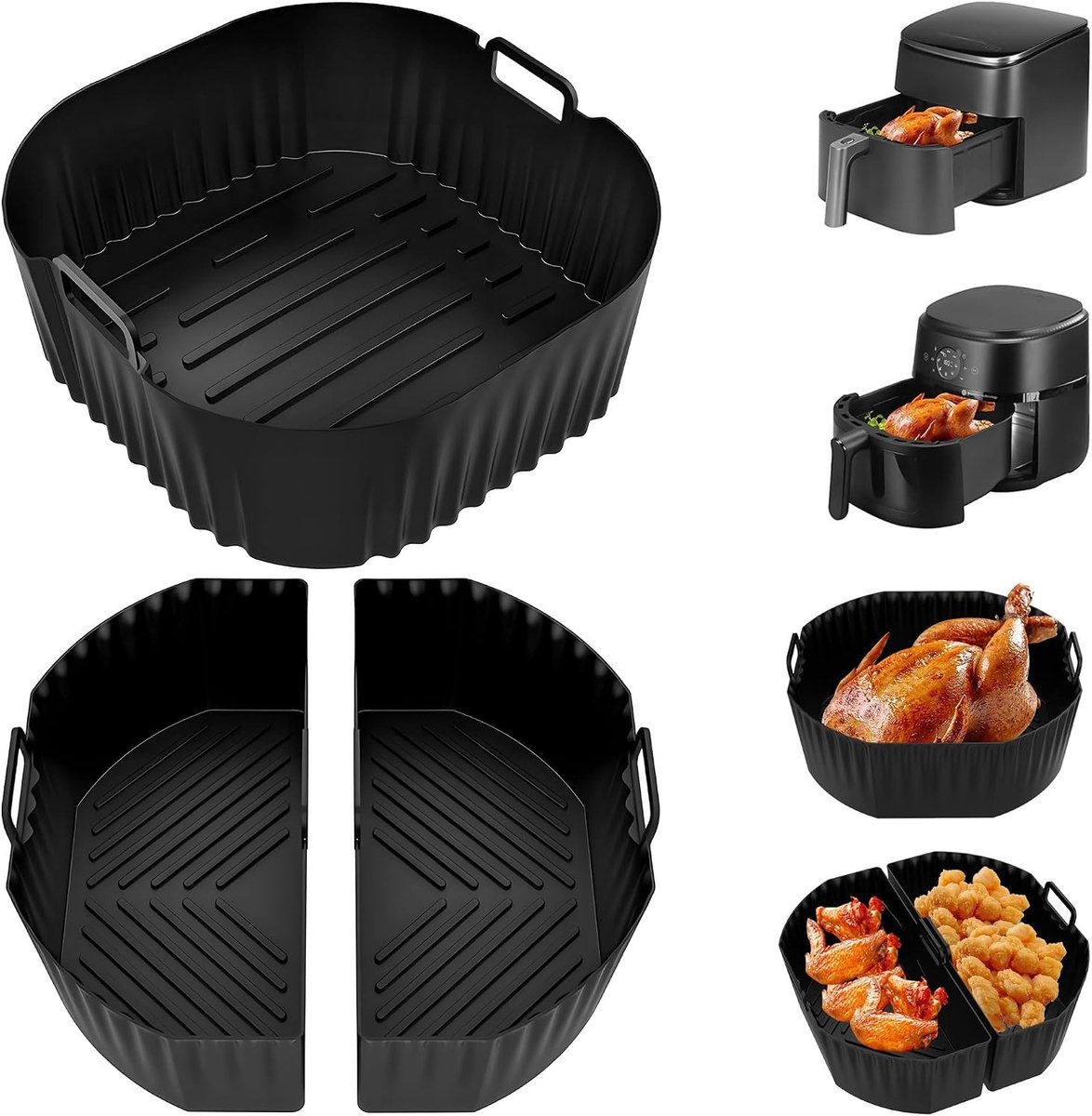 Pack van 3 Herbruikbare Siliconen Accessoires voor Airfryer - Geschikt voor 5.5L/6L/6.2L Modellen, Perfect voor Gezond Koken en Bakken