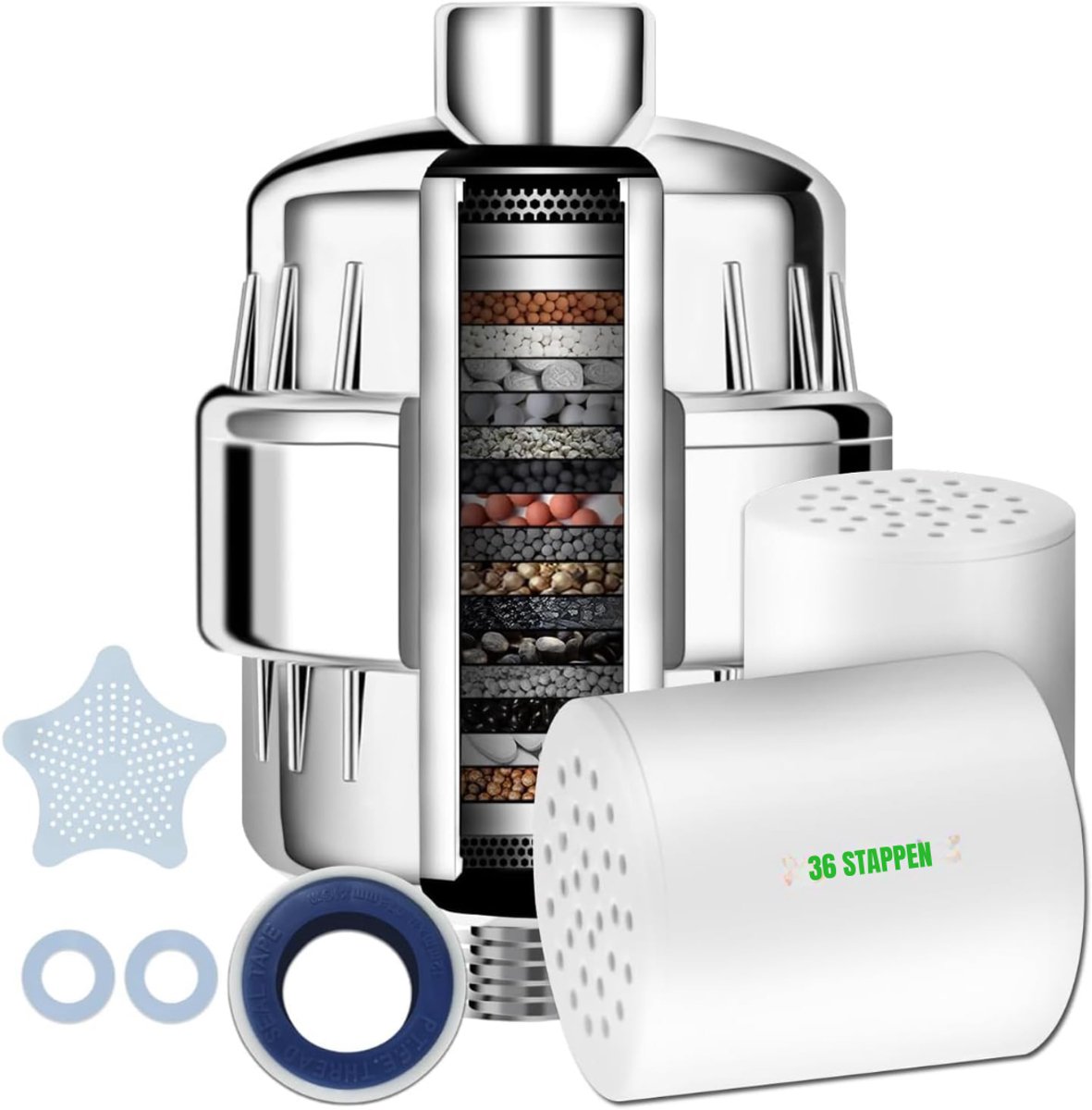 "Allvia® Douche Filter - Waterfilter - Douchekop Filter - Zilver -12cm x 9cm x 2cm