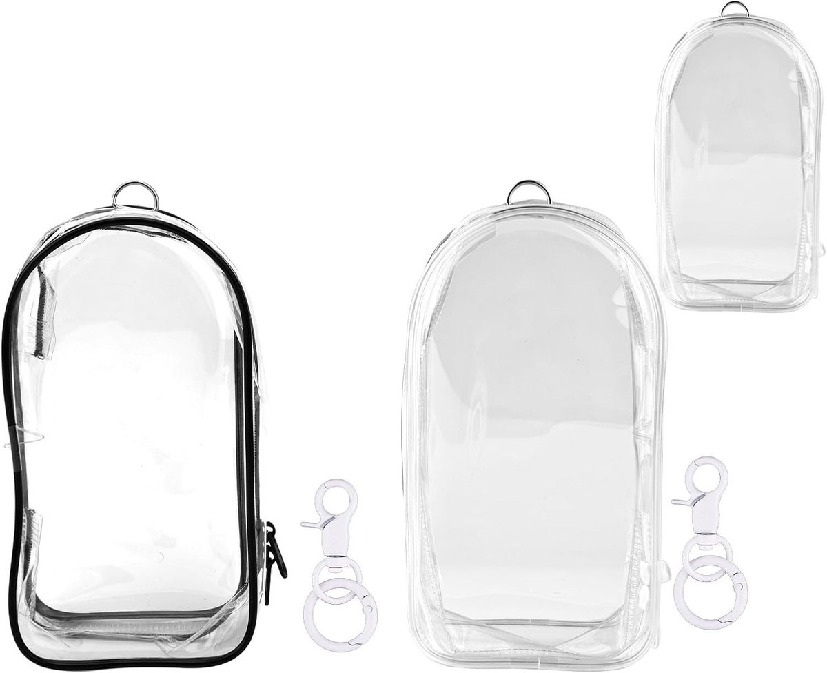 Set van 2 Waterdichte PVC Tassen voor Poppen, 19.5x10.5cm, Inclusief Pompon en Sleutelhanger, Ideaal voor Verzamelaars en Bescherming van Speelgoed