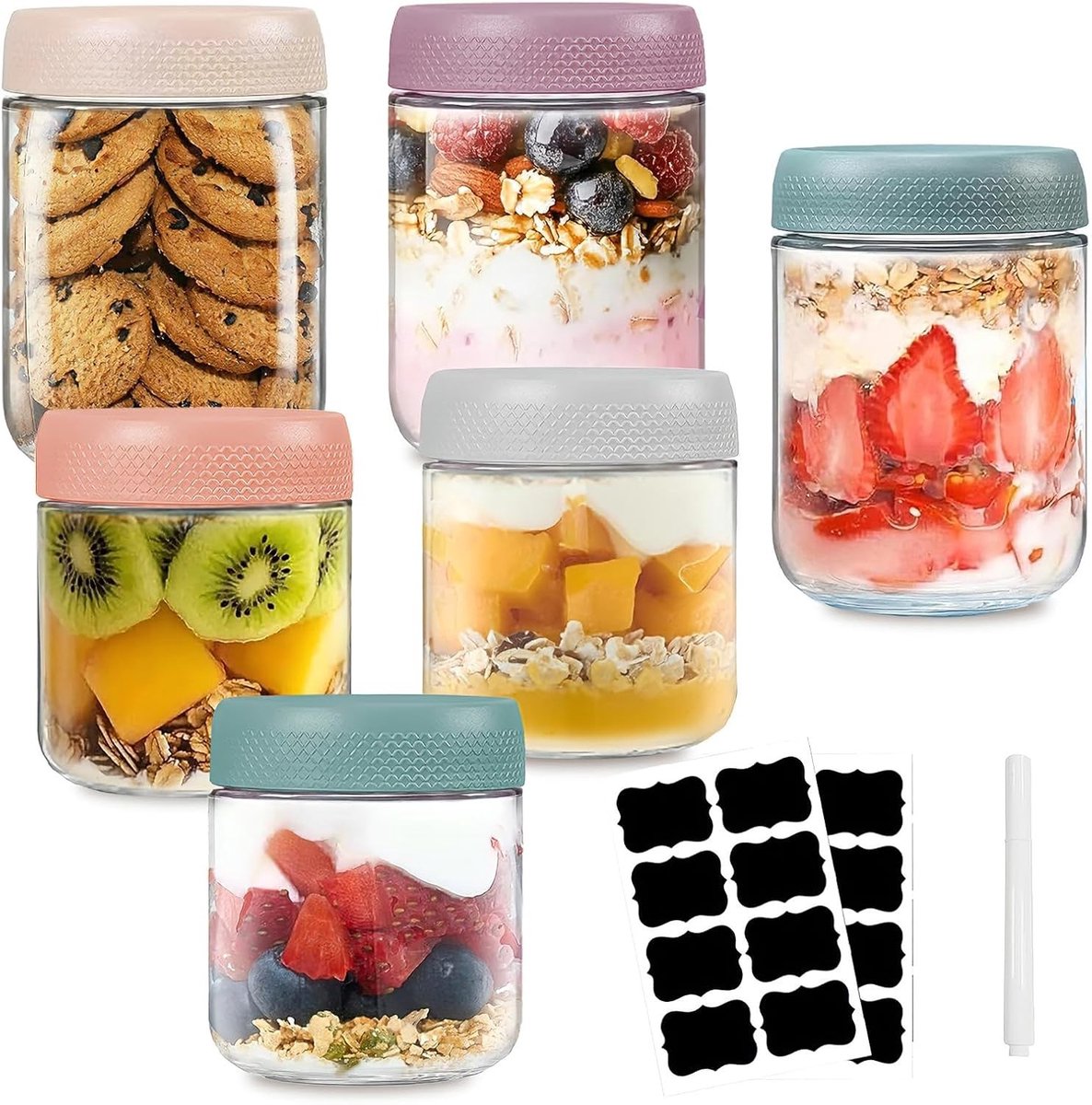 Overnight Oats Potten - Transparant - 300ml en 500ml - Glazen Inmaakpotten met Schroefdeksel - Voor Meal Prep en Opslag
