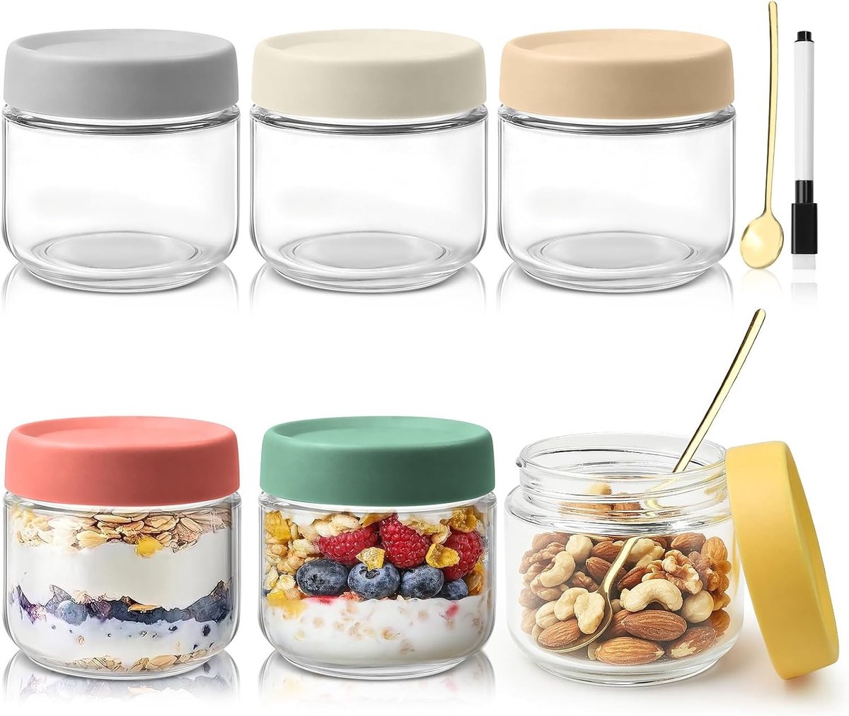 Overnight Oats Potten - Transparant - 300 ml - Glazen Inmaakpotten met Schroefdeksel - Voor Voedselopslag