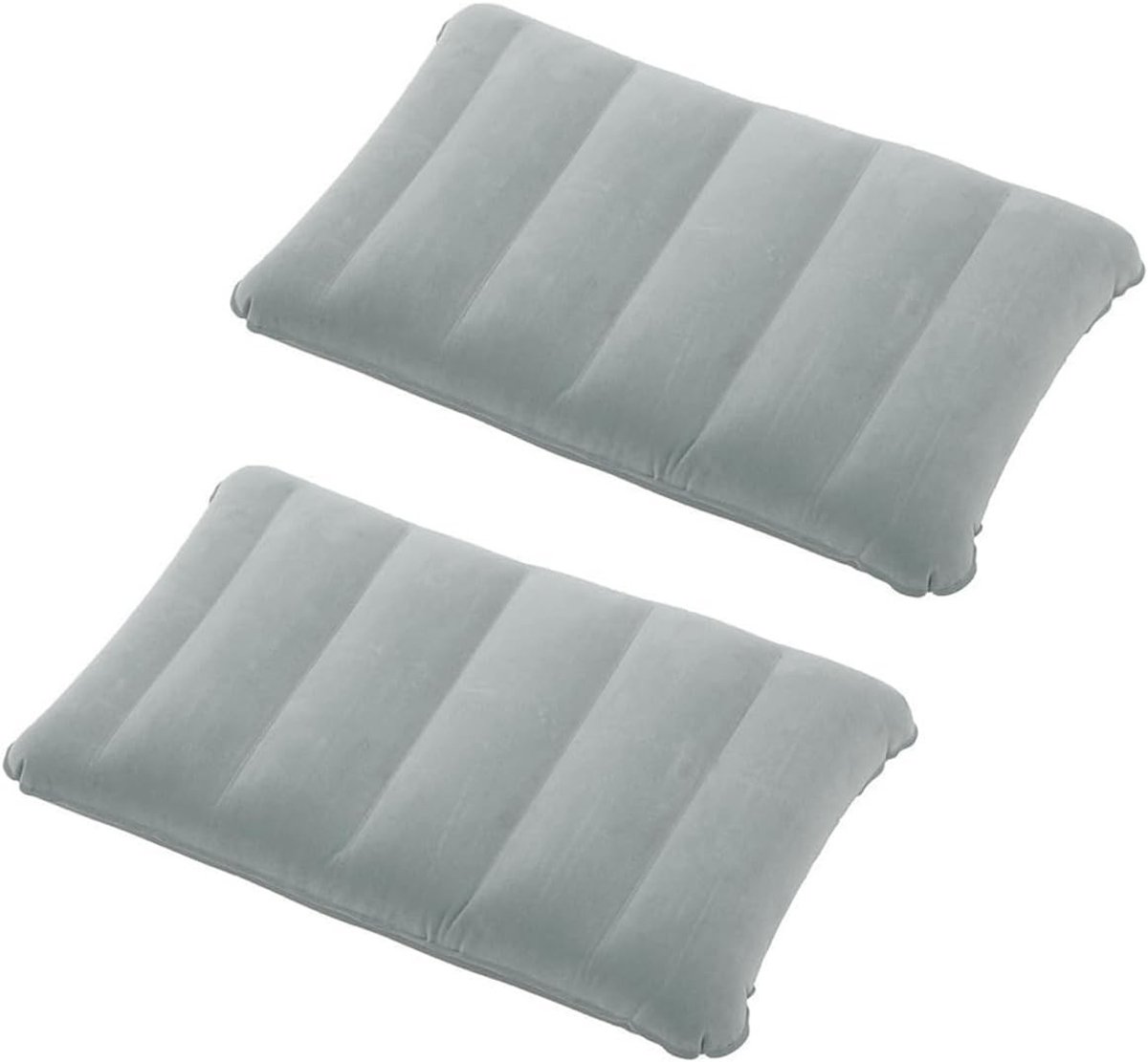 Opblaasbaar Kussen - Grijs - 47 x 30 cm - Velours Luchtkussen voor Camping en Reizen - Voor Outdoor Gebruik