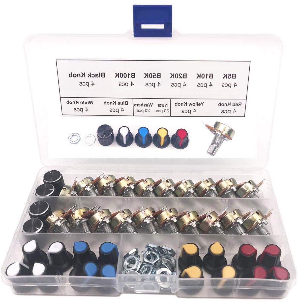 Potentiometer Set - Variabele Weerstand - Elektronica Projecten - Meerdere Weerstandswaarden - 20 Stuks - Gemengde Knoppen