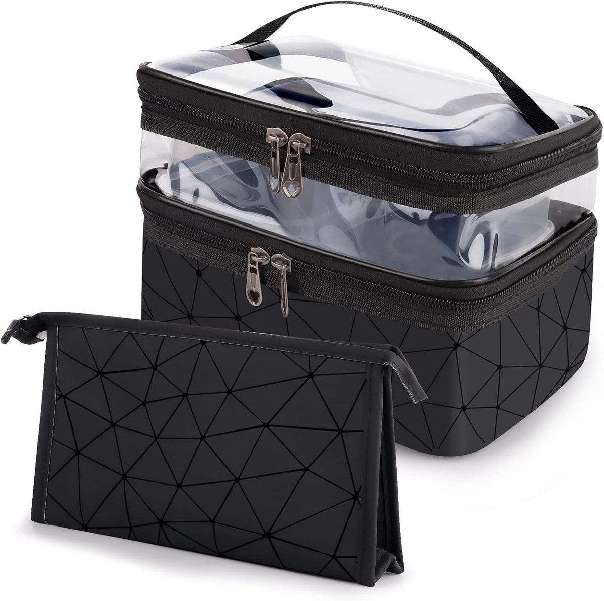 Make-uptas - Zwart - 23 x 17 x 16 cm - Waterdichte Organizer met Dubbellaags Ontwerp - Voor Dames