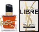 Yves Saint Laurent Libre Le Parfum flesje met gouden YSL logo en oranje vloeistof, naast de kartonnen verpakking.