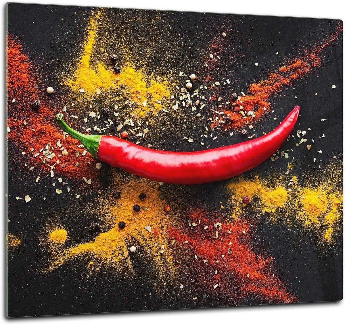 Kookplaatafdekking Glas - Keukenbord Werkblad - Keuken Beschermen - Slagvast Gehard Glas - 60 x 52 cm - Chilli Pepper