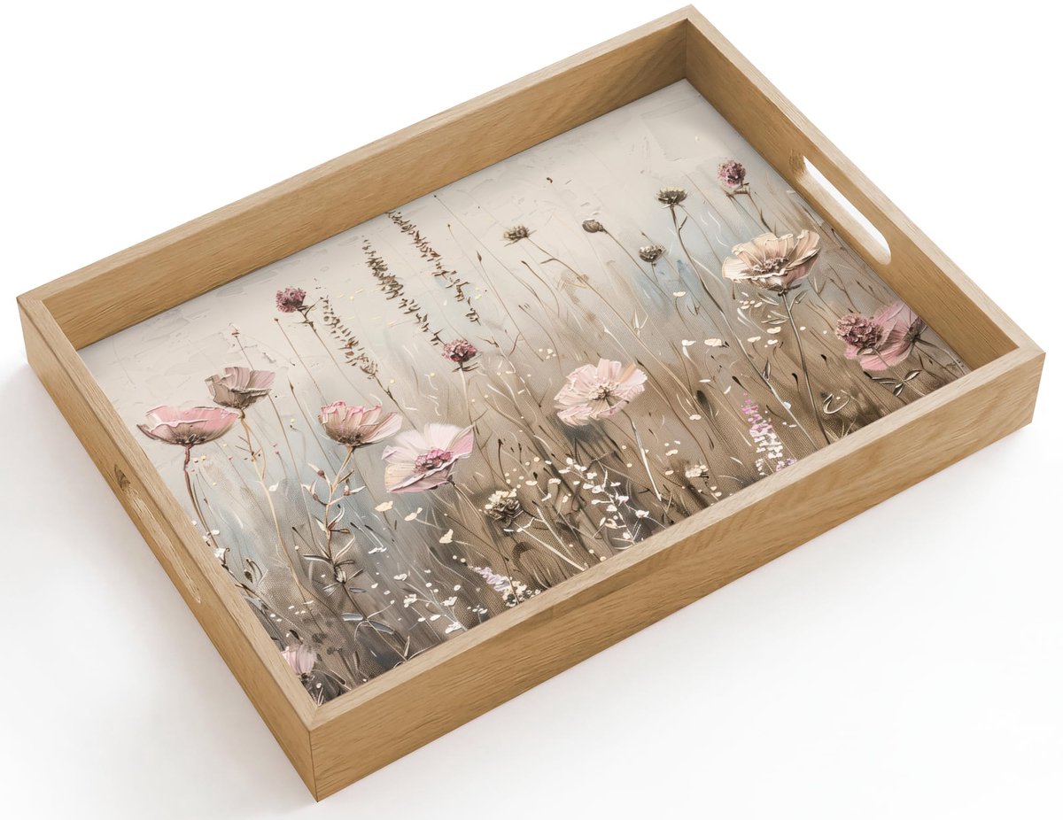 Famanu – Rechthoekig houten dienblad van 40x30 cm, serveerblad met handgrepen, krasbestendig en hittebestendig, ideaal voor koffie, thee en snacks