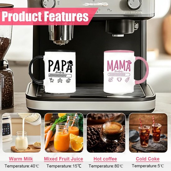Mokkenset Mama Papa - Ouder Cadeau - Zwangerschap Aankondigen - Inclusief Wenskaarten - 350 ml - Zwart Roze — afbeelding 2