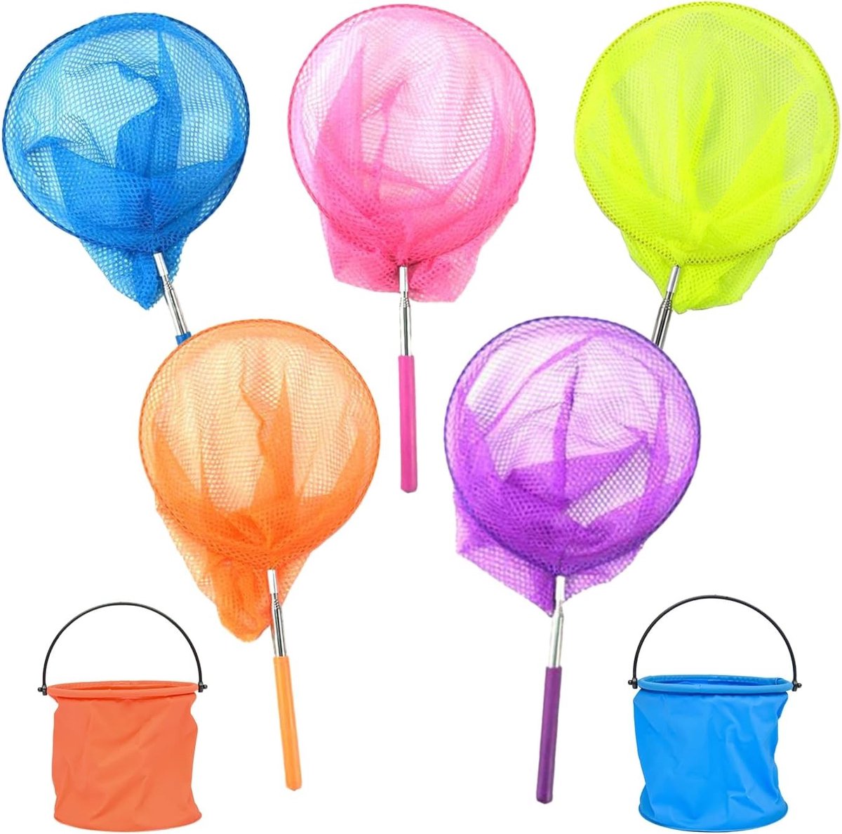 7 Sets Telescopische Vissen- en Insectennet voor Kinderen, Ideaal voor Zomeractiviteiten en Buitenavonturen