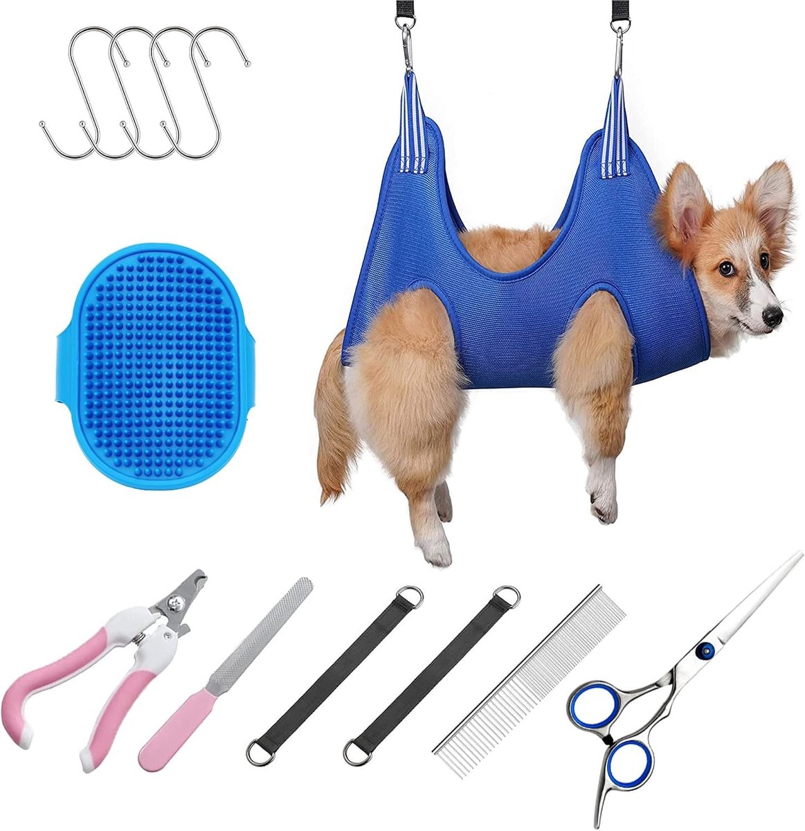Hond en Kat Verzorgingshangmat met Nagelknipper, Trimmer en Kam voor Bad en Verzorging