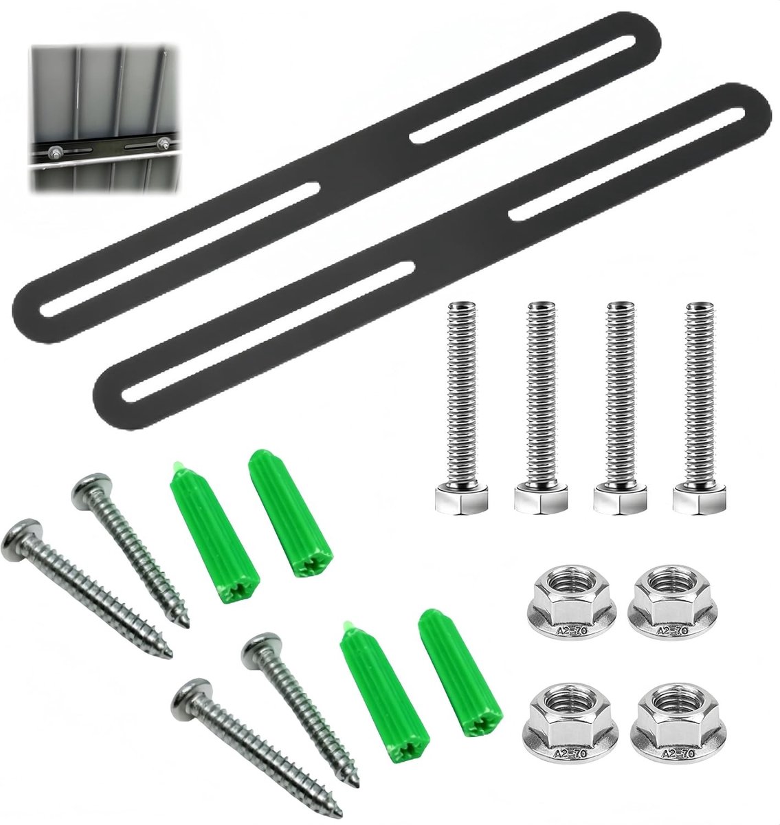 Bevestigingsset voor Dubbelstaafmattenhek - Zwart - 280 x 24 mm - Roestvrij Staal - Voor Brievenbus en Houten Meubels