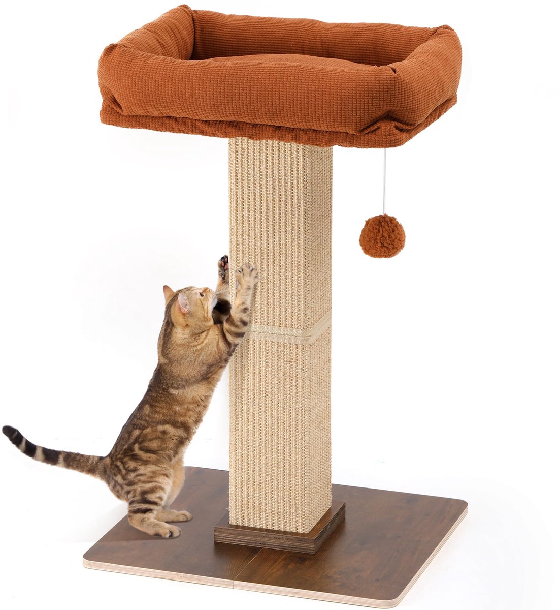 Famanu – Krabpaal voor katten in retro-stijl, hoge krabpaal met zitplank voor binnenkatten, grote krabpaal toren met bed, sisal en massief hout