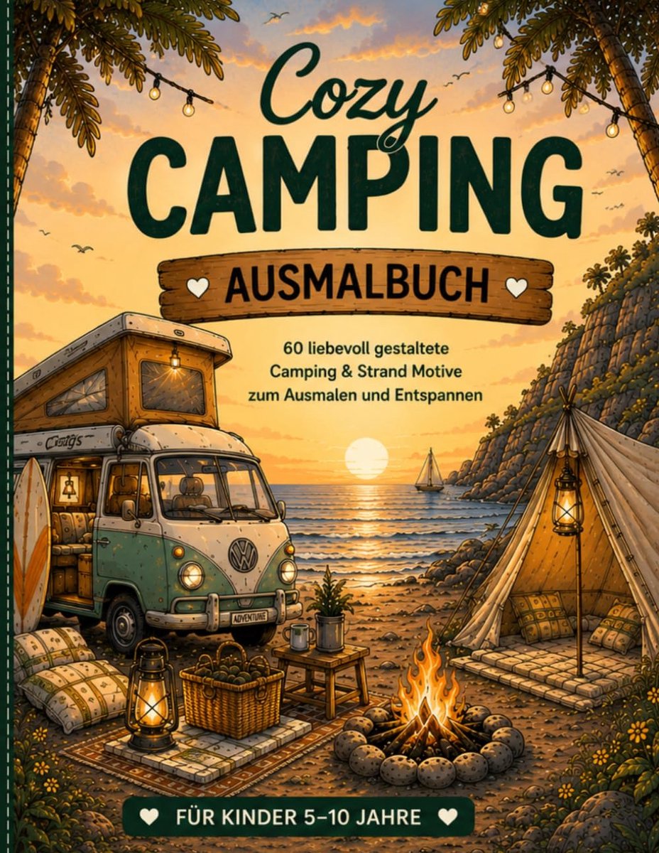 Cozy Camping – Ausmalbuch: 60 liebevoll gestaltete Camping- & Strand-Motive zum Ausmalen und Entspannen – für Kinder - ShopVlot