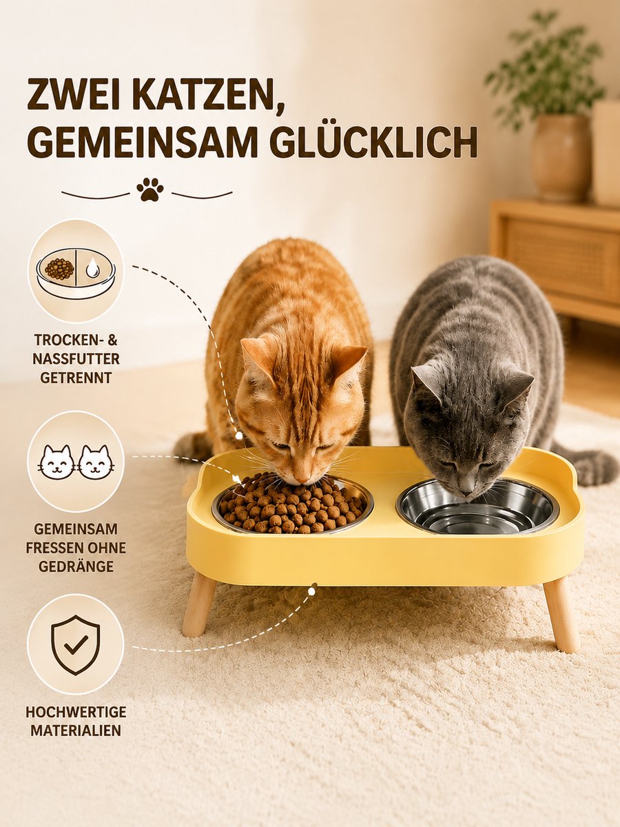 Elevated Cat Food Bowl Set with 2 Stainless Steel Bowls, Raised Pet Feeding Station, Ergonomic Double Cat Bowl for Food and Water, Easy Clean Design — cadeau in Cadeau-ideeën - foto 7